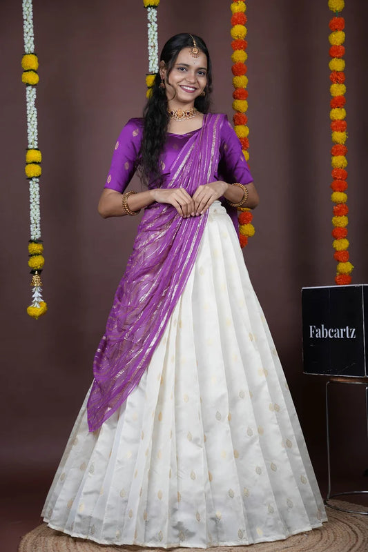 Yamuna KV South Indian Festival Traditional Half Saree with Embroidered Blouse & Dupatta