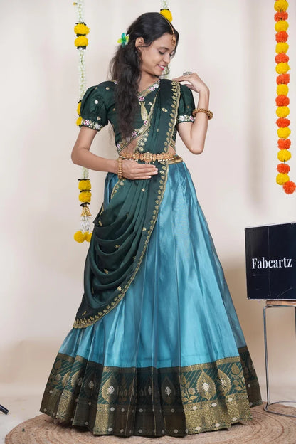 Ravleena   Women's Woven Design zari work Half Saree with Embroidered Blouse and Dupatta