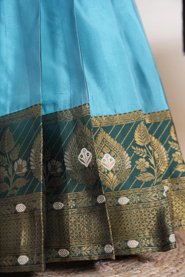 Ravleena   Women's Woven Design zari work Half Saree with Embroidered Blouse and Dupatta