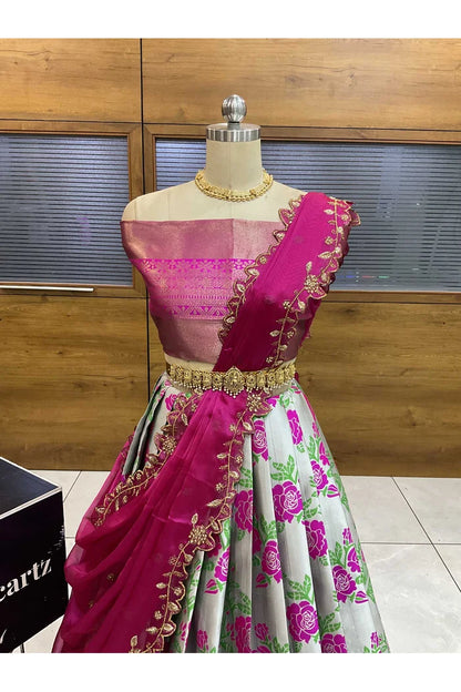 RoseRango Women's Woven Design zari work Half Saree with Embroidered Blouse and Dupatta