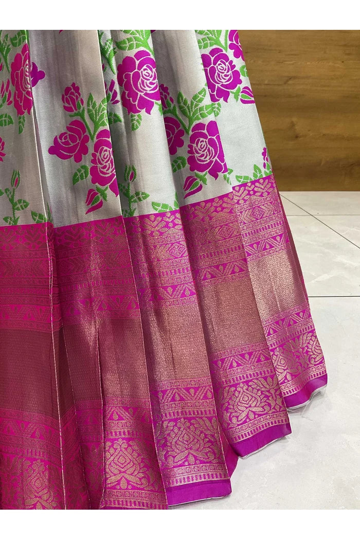 RoseRango Women's Woven Design zari work Half Saree with Embroidered Blouse and Dupatta