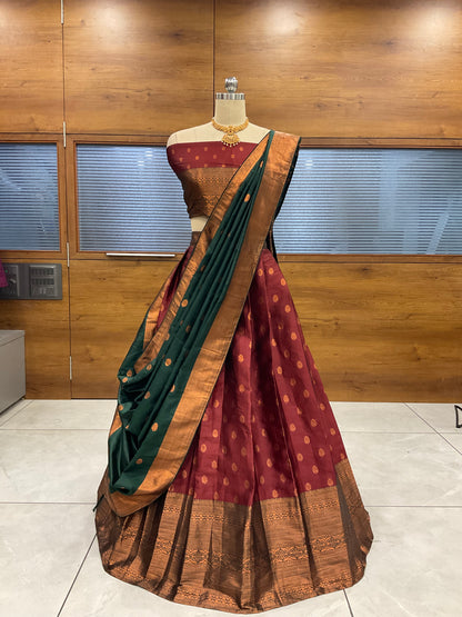 Maroon Captivating South Indian Festival Traditional Half Saree: Embrace Timeless Elegance! 💃✨
