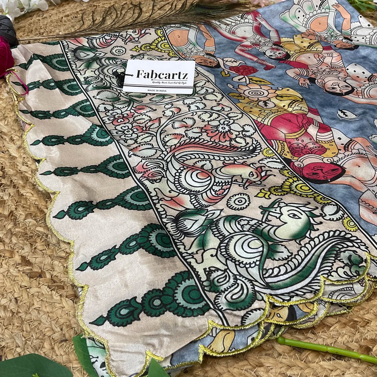 JugnooDup Beautiful Printed with Cutwork Dola Silk Dupatta for women | Only Dupatta
