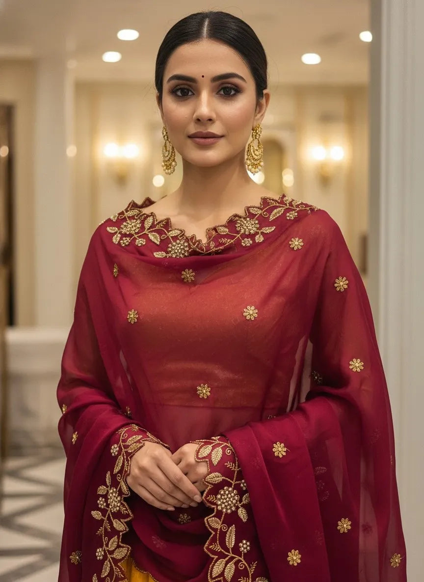 RangoliDup (GT) Beautiful Embroidery & Beads work Rangoli Dupatta for women | Only Dupatta