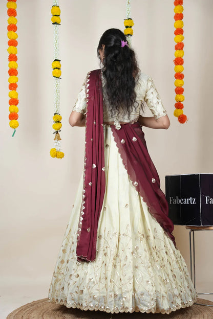 Satyabhumi Women's Embroidered Half Saree with Blouse and Dupatta