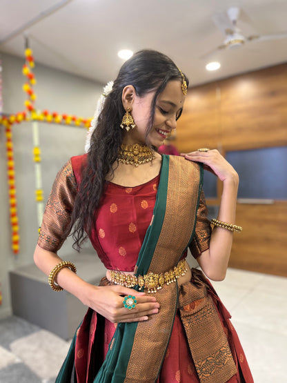 Maroon Captivating South Indian Festival Traditional Half Saree: Embrace Timeless Elegance! 💃✨