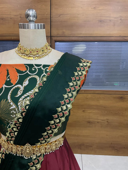 (HansRango) South Indian Festival Traditional Half Saree with Embroidered Blouse & Dupatta