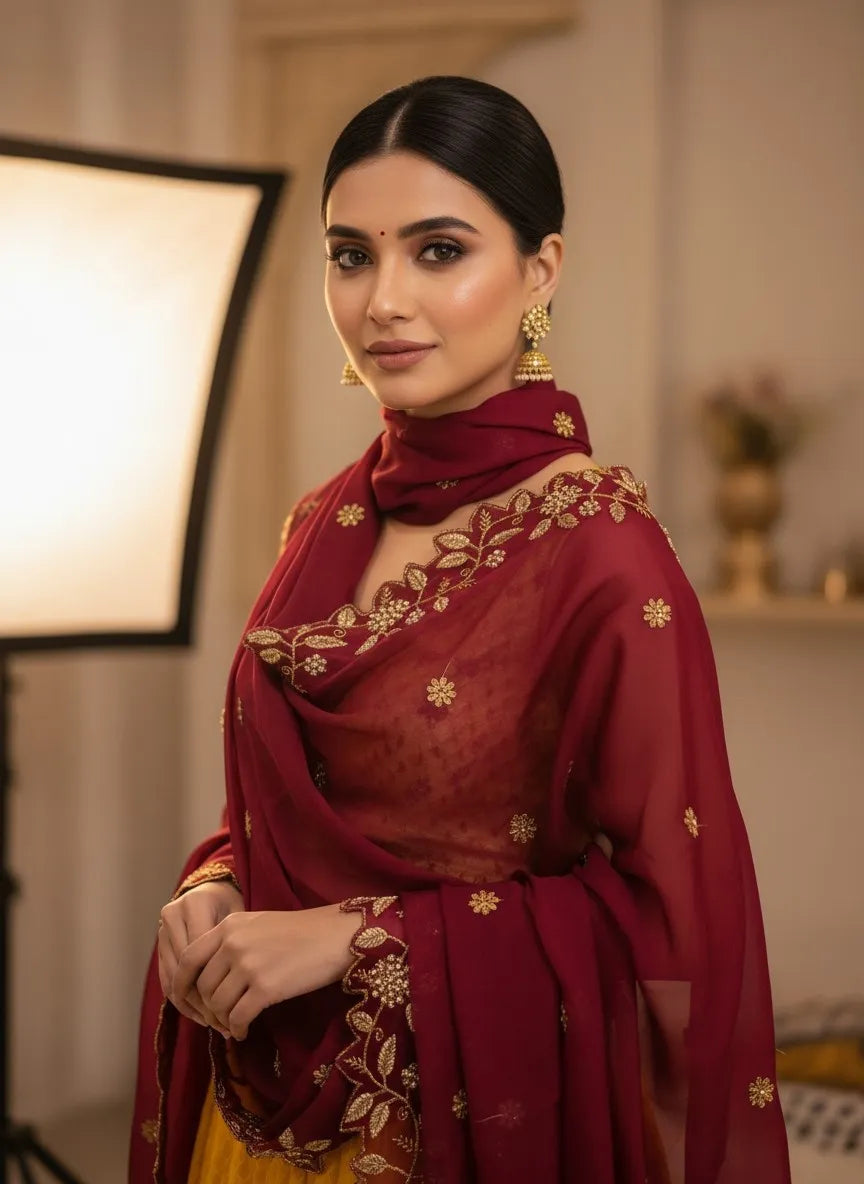 RangoliDup (GT) Beautiful Embroidery & Beads work Rangoli Dupatta for women | Only Dupatta