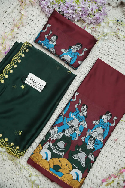 (Putrika) South Indian Festival Traditional Half Saree with Embroidered Blouse & Dupatta