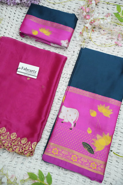 (KaamRango) South Indian Festival Traditional Half Saree with Embroidered Blouse & Dupatta