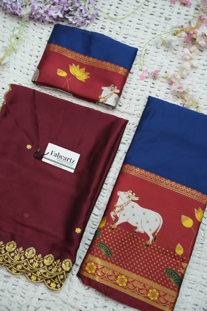 (KaamRango) South Indian Festival Traditional Half Saree with Embroidered Blouse & Dupatta