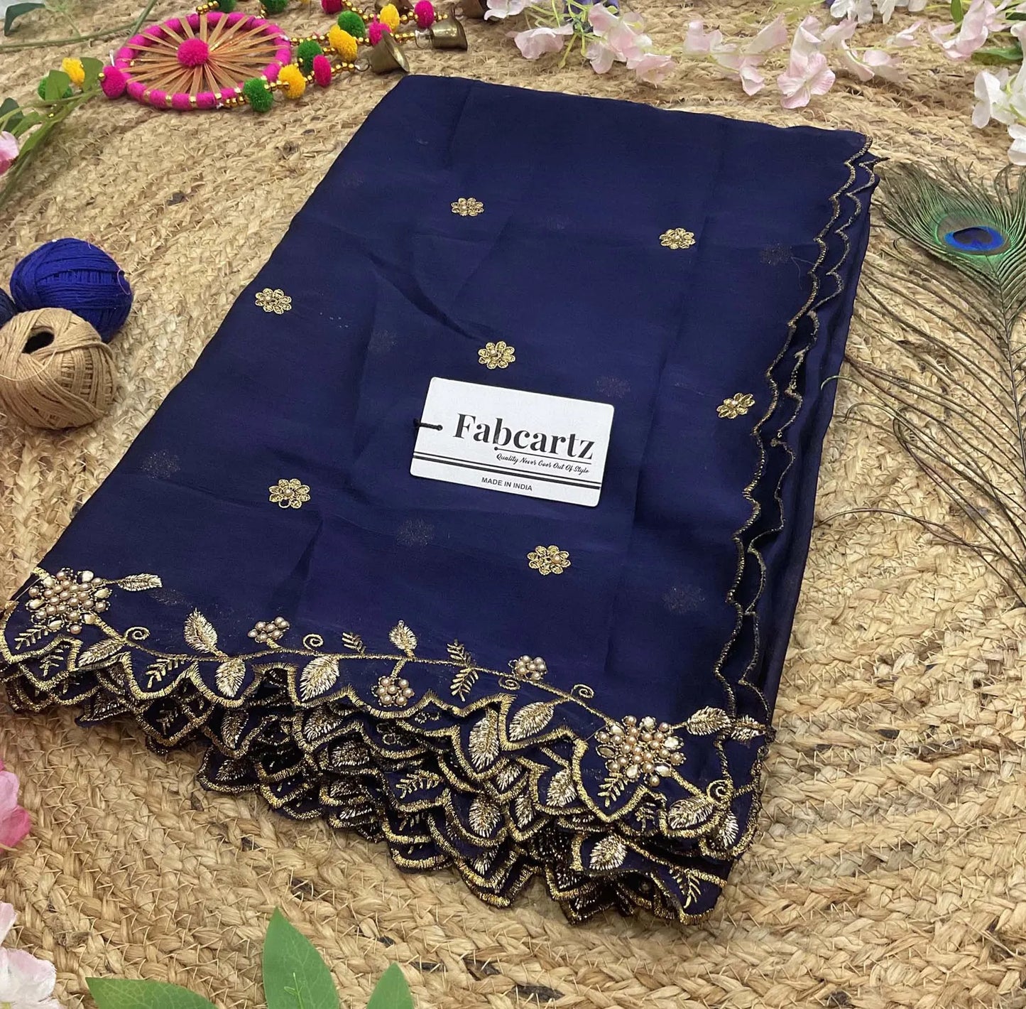 RangoliDup (GT) Beautiful Embroidery & Beads work Rangoli Dupatta for women | Only Dupatta