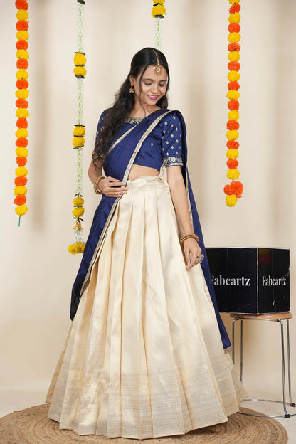 [Kiara (kv)]South Indian Festival Traditional Half Saree with Embroidered Blouse & Dupatta