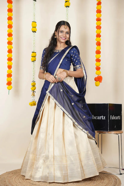 [Kiara (kv)]South Indian Festival Traditional Half Saree with Embroidered Blouse & Dupatta