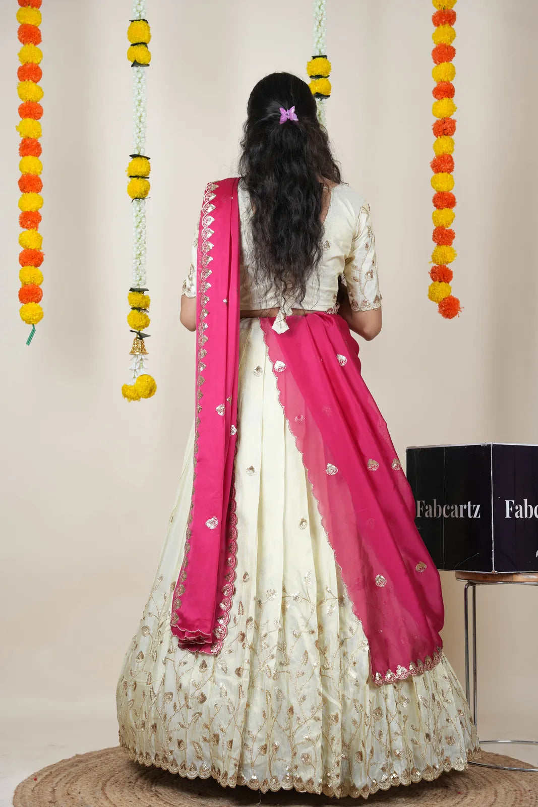 Satyabhumi Women's Embroidered Half Saree with Blouse and Dupatta