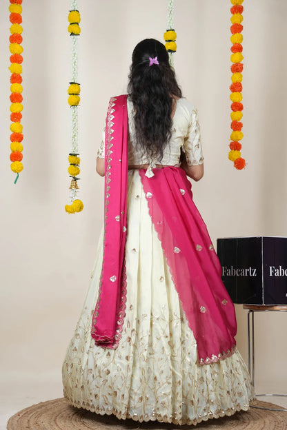 Satyabhumi Women's Embroidered Half Saree with Blouse and Dupatta
