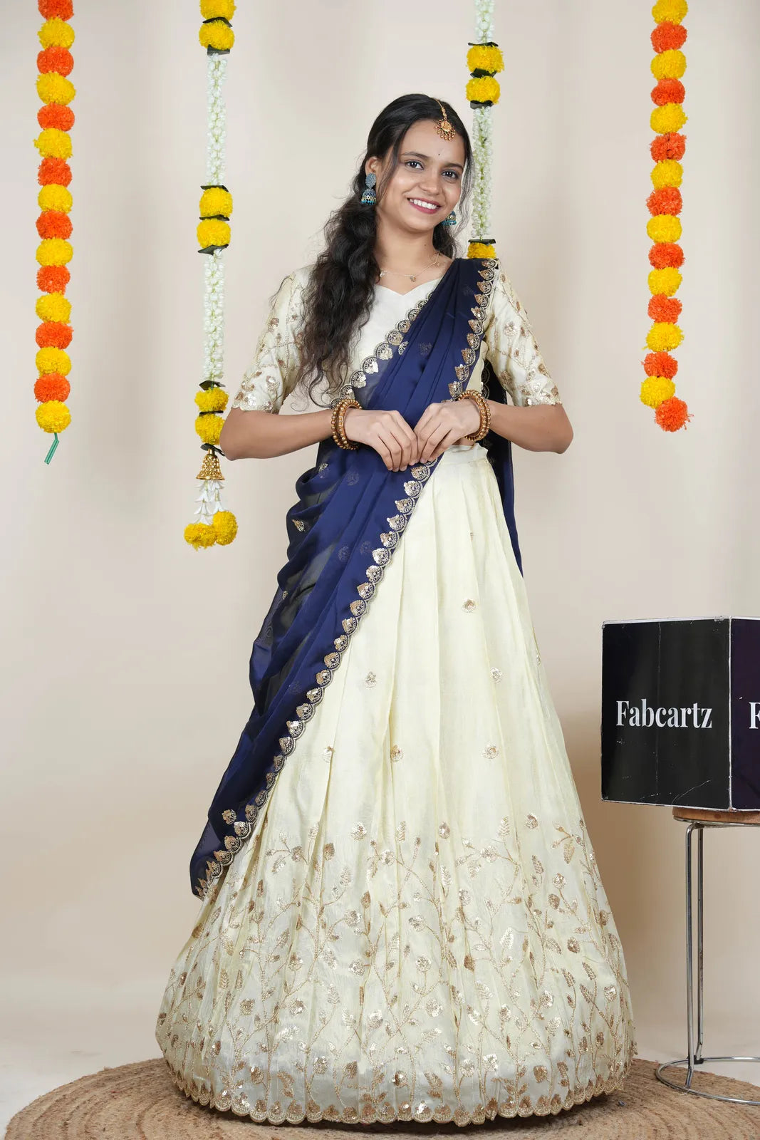 Satyabhumi Women's Embroidered Half Saree with Blouse and Dupatta