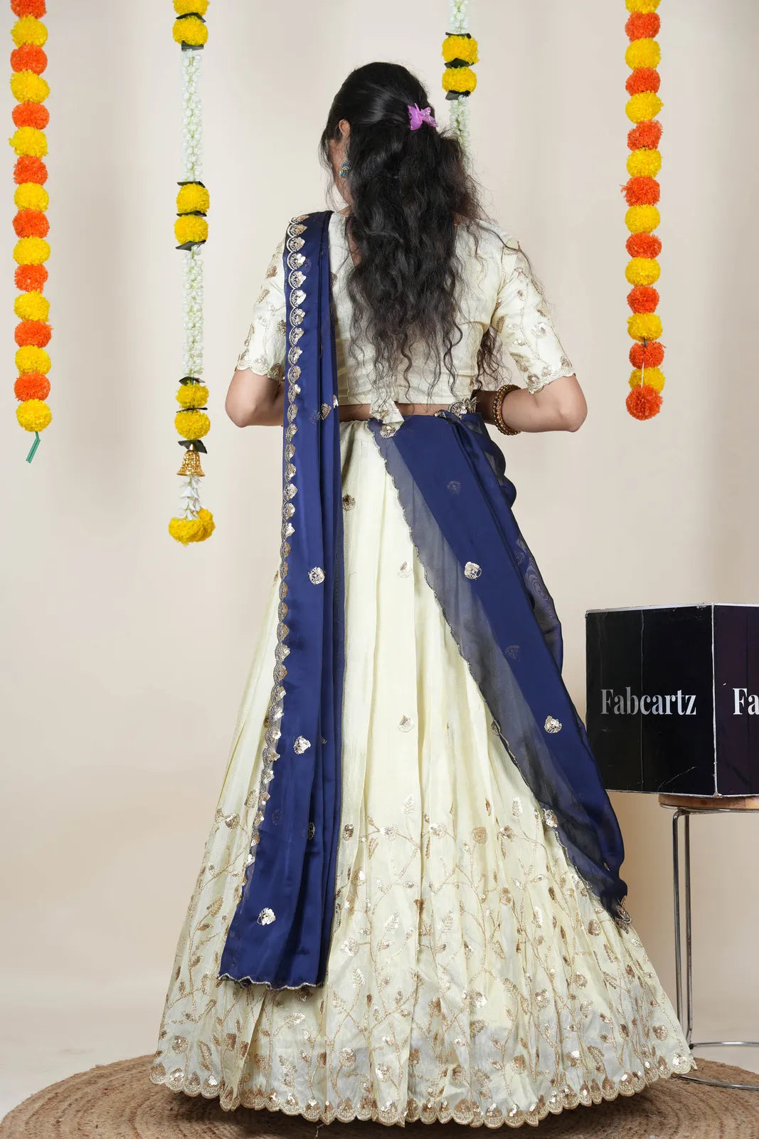 Satyabhumi Women's Embroidered Half Saree with Blouse and Dupatta