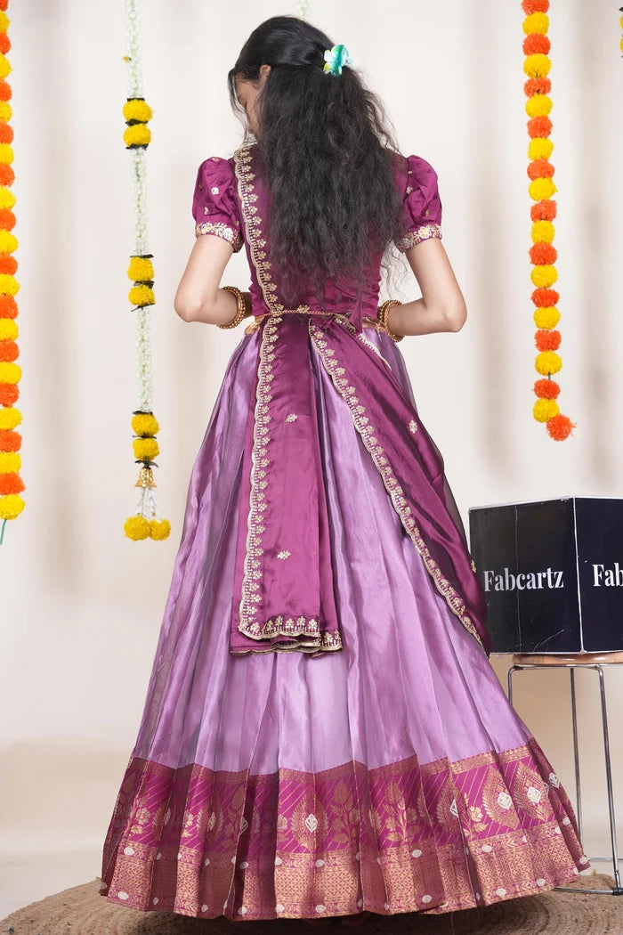Ravleena   Women's Woven Design zari work Half Saree with Embroidered Blouse and Dupatta
