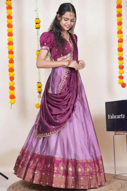 Ravleena   Women's Woven Design zari work Half Saree with Embroidered Blouse and Dupatta