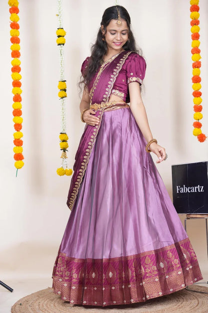 Ravleena   Women's Woven Design zari work Half Saree with Embroidered Blouse and Dupatta
