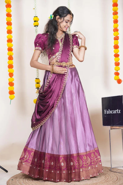 Ravleena   Women's Woven Design zari work Half Saree with Embroidered Blouse and Dupatta
