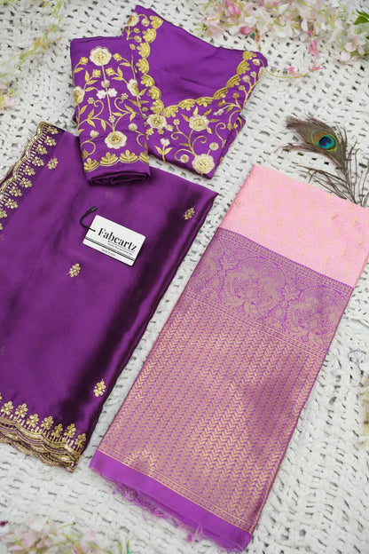 Munjya Women's Woven Design zari work Half Saree with Embroidered Blouse and Dupatta