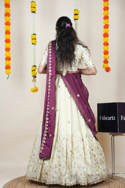 Satyabhumi Women's Embroidered Half Saree with Blouse and Dupatta