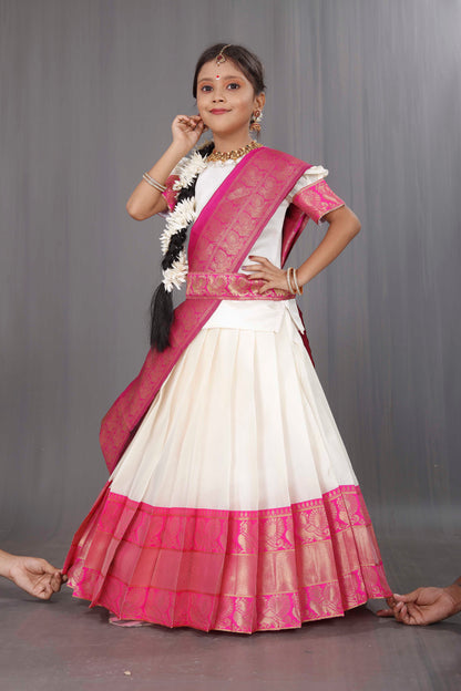 Captivating South Indian Festival Traditional Kids Half Saree (Unstitched): Embrace Timeless Elegance! 💃✨