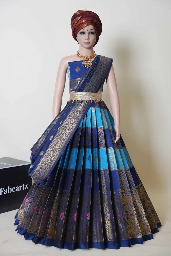 New Kids Traditional South Indian Half Saree (Vishnu Kids) Navy Blue