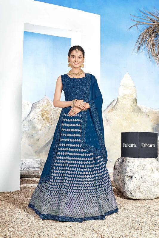 Galaxy Women's Embroidered Georgette Lehenga Choli with Sequins Work