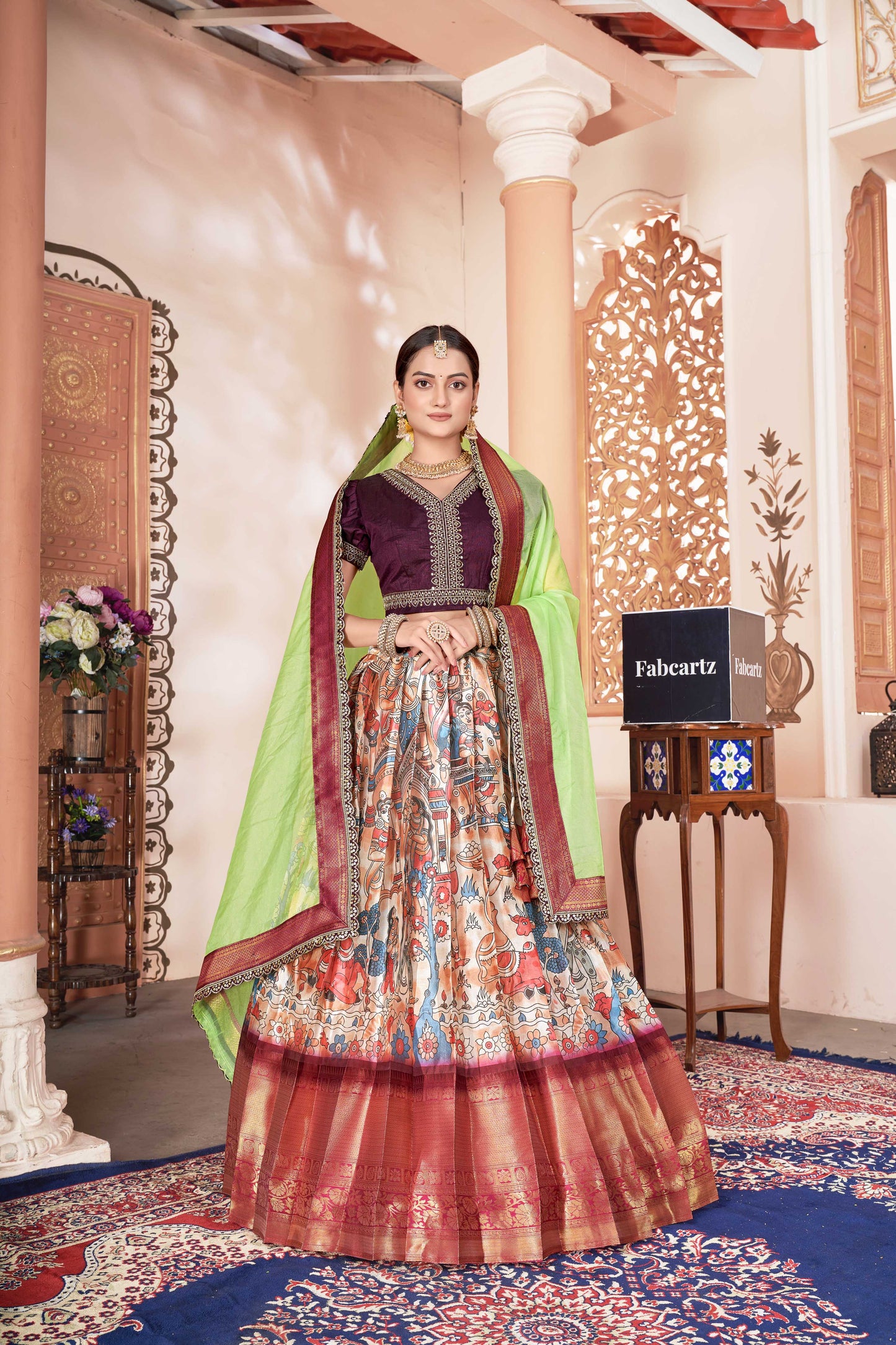 Maratha Women's Half Saree with Embroidered Blouse and Dupatta