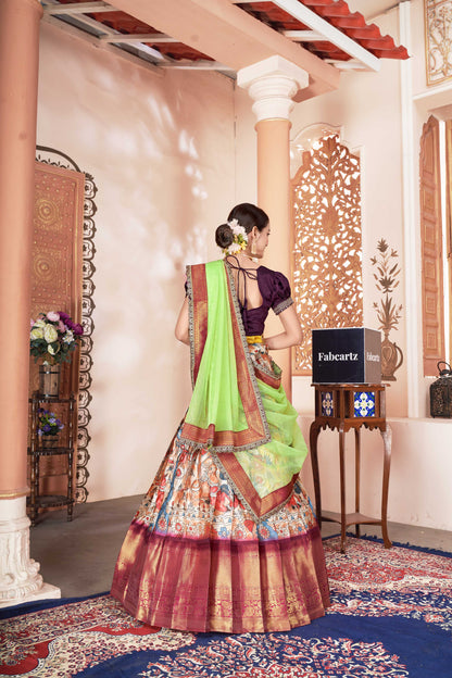 Maratha Women's Half Saree with Embroidered Blouse and Dupatta