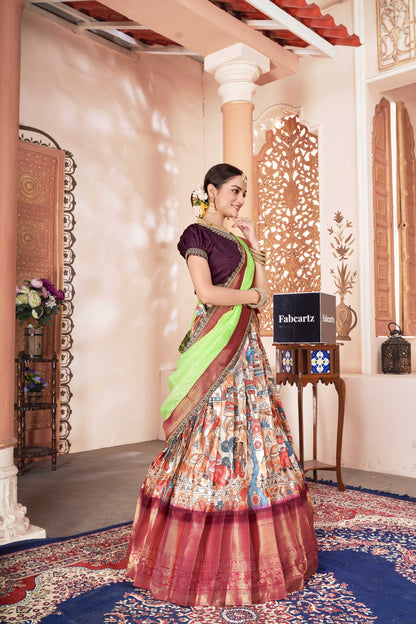 Maratha Women's Half Saree with Embroidered Blouse and Dupatta