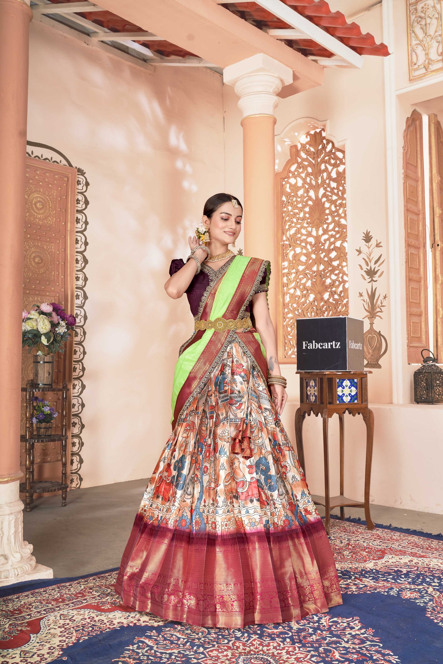 Maratha Women's Half Saree with Embroidered Blouse and Dupatta