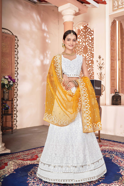 SnowWhite Women's Embroidered Georgette Lehenga Choli with Sequins Work