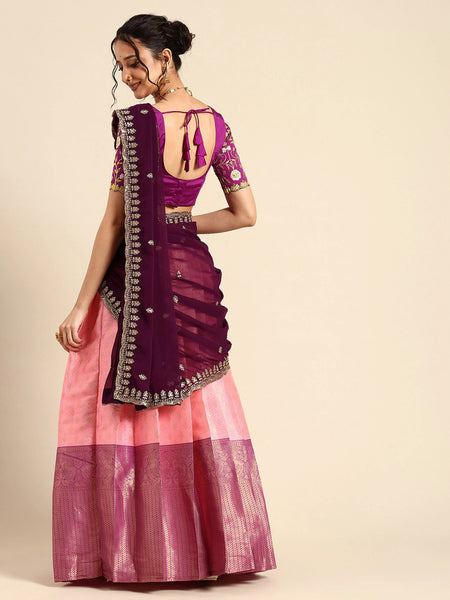 Munjya Women's Woven Design zari work Half Saree with Embroidered Blouse and Dupatta