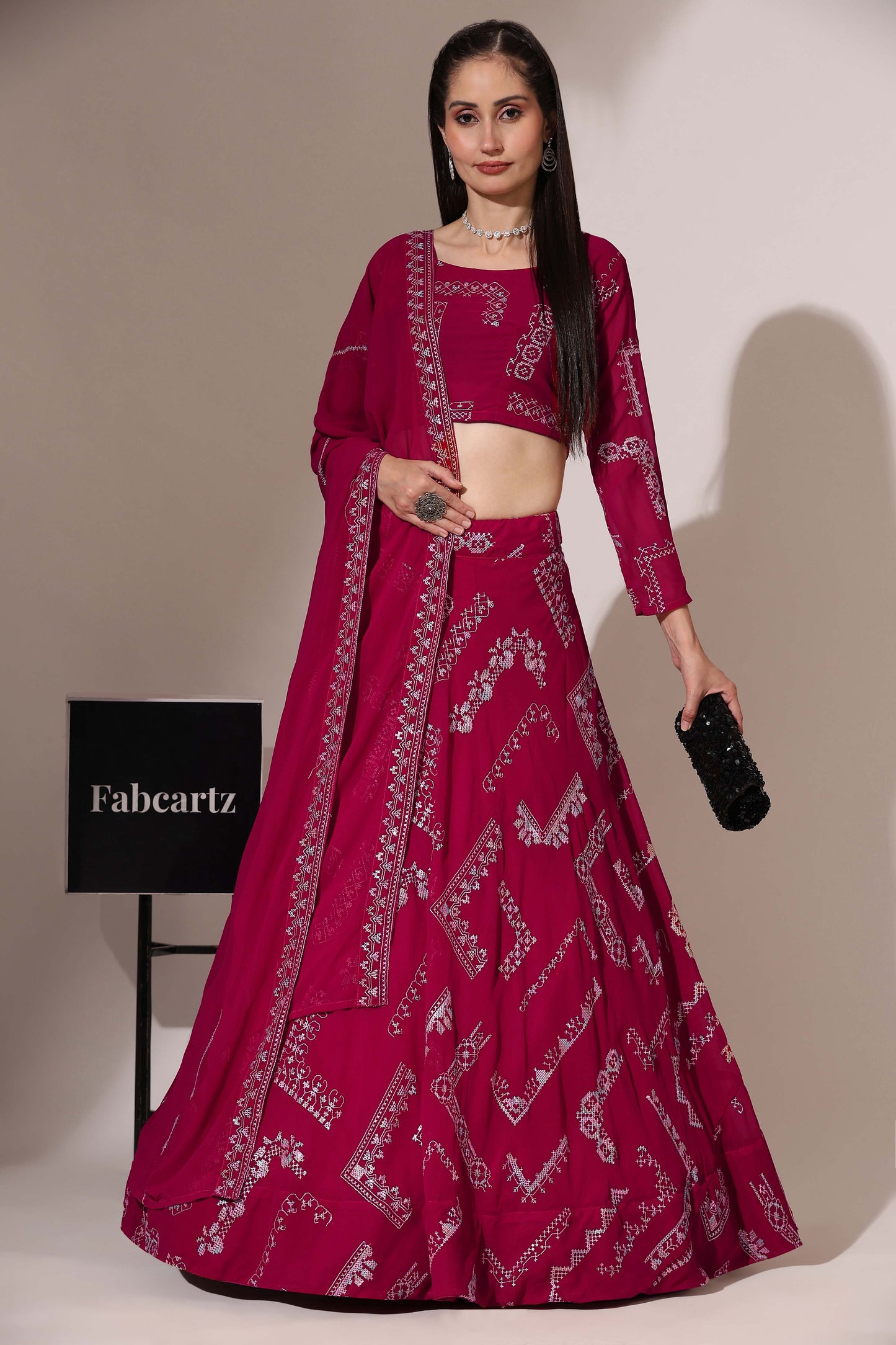 CO² Women's Embroidered Georgette Lehenga Choli with Sequins Work