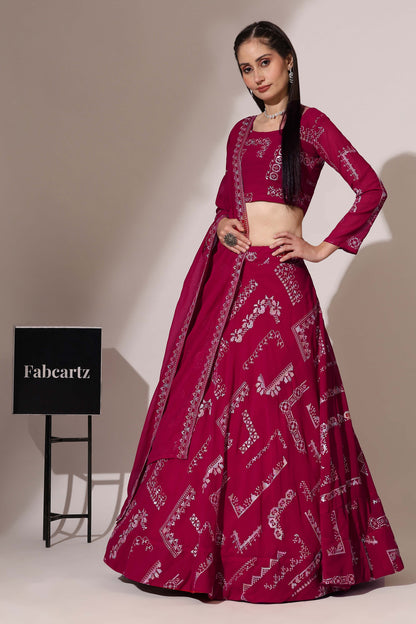 CO² Women's Embroidered Georgette Lehenga Choli with Sequins Work