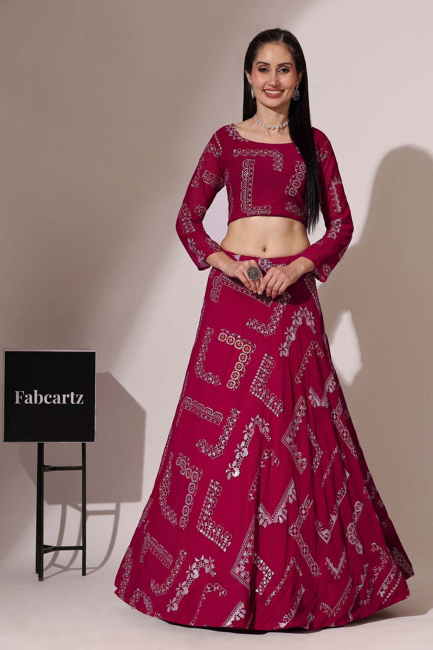 CO² Women's Embroidered Georgette Lehenga Choli with Sequins Work