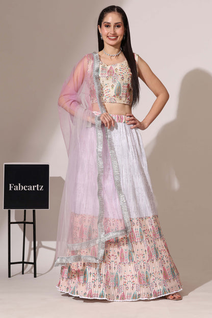 PlusMinus Jacq Women's Embroidered Satin Lehenga Choli with Sequins Work