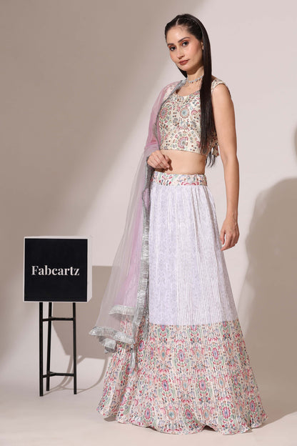 PlusMinus Jacq Women's Embroidered Satin Lehenga Choli with Sequins Work