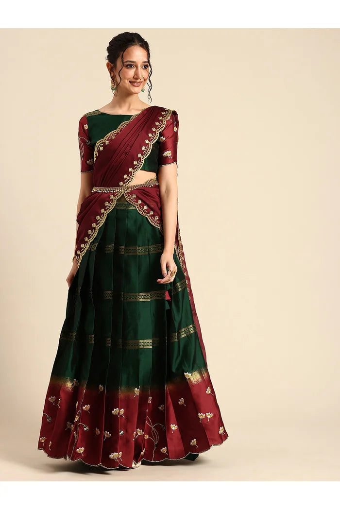 PhoolJhadi Women's Woven Design zari work Half Saree with Embroidered ...