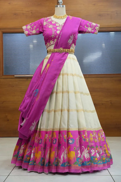 HiranPattu Women's Woven Design zari work Half Saree with Embroidered Blouse and Dupatta