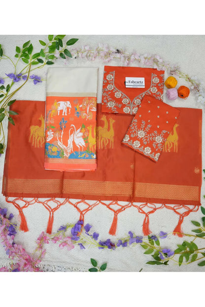 HiranPattu Women's Woven Design zari work Half Saree with Embroidered Blouse and Dupatta