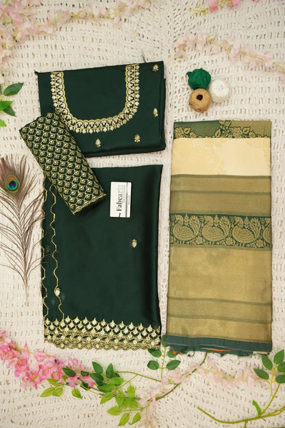 Pranavi Women's Woven Design zari work Half Saree with Embroidered Blouse and Dupatta