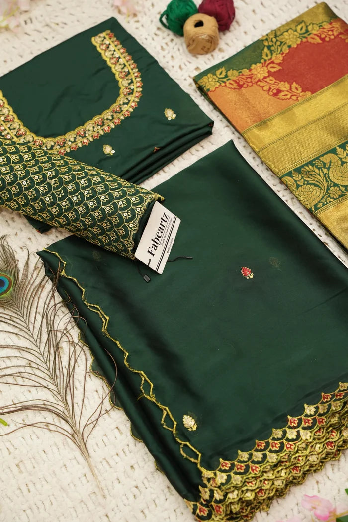 Pranavi Women's Woven Design zari work Half Saree with Embroidered Blouse and Dupatta