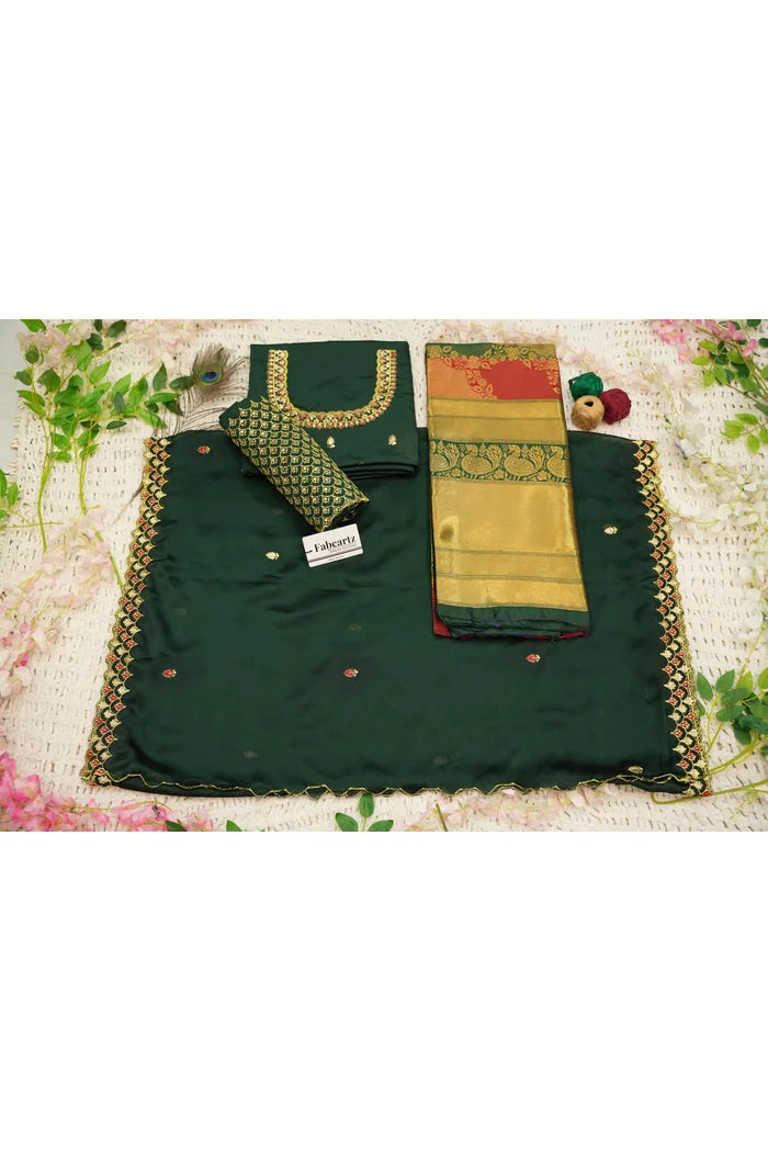 Pranavi Women's Woven Design zari work Half Saree with Embroidered Blouse and Dupatta