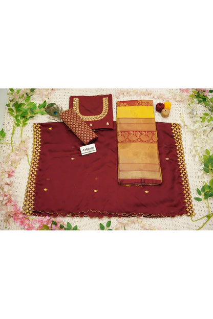 Pranavi Women's Woven Design zari work Half Saree with Embroidered Blouse and Dupatta
