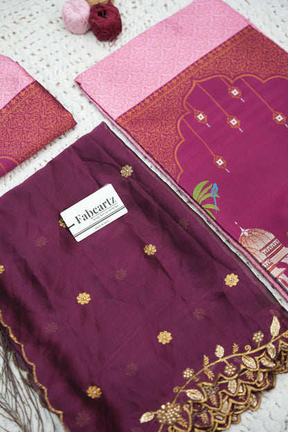 Taj Mahal Women's Woven Design zari work Half Saree with Embroidered Blouse and Dupatta